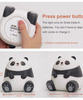 Panda Night Light For Kids With Cozy LED Glow Timer Auto Shutoff Battery Operated Silicone Animal Night Light For Nursery Baby Bedroom Decor Cute Kawaii Gift For Toddlers Boys Girls Teens with battery compartment and size dimensions.