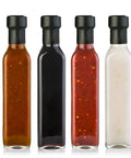 Top Shelf Black Shrink Bands For Bottles And Jars Hella Secure Tamper Proof Sealing Sleeves Sixty Five By Sixty Millimeter Dimensions Two Hundred Count Bulk Wrap on condiment bottles.