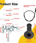 Diagram of Seven Eighths Inch Mini Bike Throttle Assembly And Throttle Linkage Kit with measurements for Predator 212 196cc engines