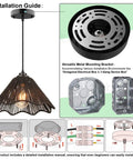 Installation guide for Mini Crystal Pendant Light With LED Bulb Included Hanging Lighting Fixture Adjustable Cord Black Pendant For Kitchen Island Living Room Bedroom Dining Room Farmhouse Lit Look, showing mounting bracket and electrical box.