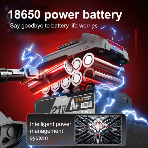 18650 power battery for 21V Brushless Cordless Angle Grinder With 3 Speed Settings And 180 Degree Swivel Head, showcasing efficient design.