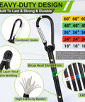Heavy Duty Bungee Cords Set 28 Piece Bundle With Carabiner Hooks And Tent Clips Assorted Lengths 10 Inch 18 Inch 24 Inch 36 Inch 48 Inch 60 Inch Black Ball Cords Storage Bag Go To Outdoor Gear Must Have, featuring carabiner and label details.