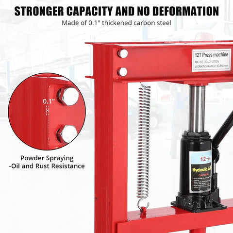 Beefy Heavy Duty Hydraulic Shop Press For Bending Straightening And Stamping Adjustable Floor Model With Stamping Plates