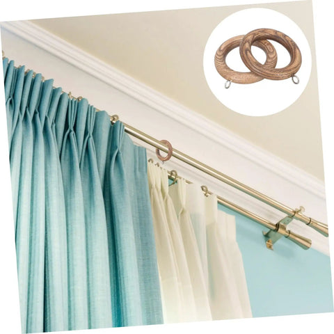 Wooden Curtain Rod Rings 2 Piece Set Durable Multipurpose Curtain Hanging Rings for Roman Poles With Smooth Glide Hooks
