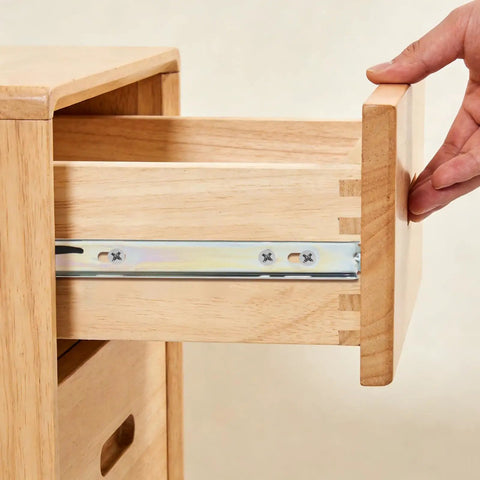 Heavy Duty 9 Inch Side Mount Drawer Slides Solid Ball Bearing Cabinet Hardware shown with drawer being pulled from cabinet.