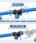 Installation and usage of 6 Pack Black Five Eighths Inch OD Push To Connect Tee Fittings Three Way Quick Lock Air Hose Adapters