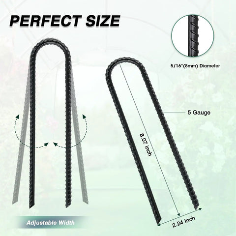 8 Inch Rebar Garden Stakes Tough As Nails Ten Pack U Hook Metal Stakes Rust Proof Electrostatic Finish For Tent Landscaping