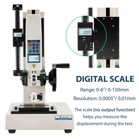 500N Force Gauge With Wheel Operated Test Stand 180mm Stroke USB Data Output 999 Peak Data Storage Free Software For Exporting Test Data And Charts Includes CH340 Cable, digital scale