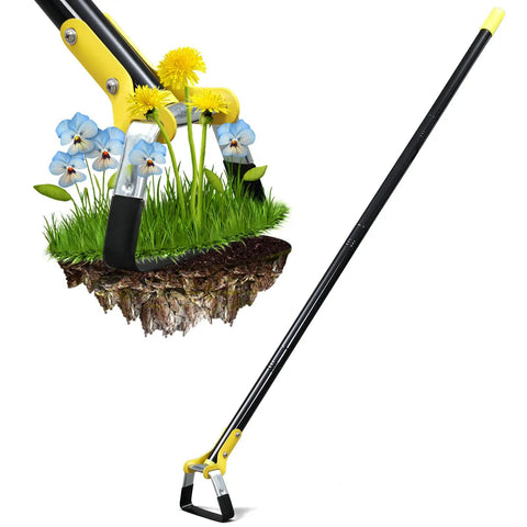 Stainless Steel Stirrup Weeder Hoe With Sharp Push Pull Blade cutting grass and flowers, adjustable 30 to 54 inch garden tool