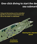 Close-up of Rad Six Channel RC Submarine Toy for Kids showcasing air pressure compartment and steering adjustment.
