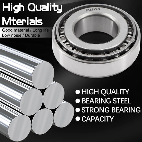 Ruikarhop 30205 trailer bearing kit: circular bearing marked 30205 with 52 mm outer diameter and polished steel shafts.
