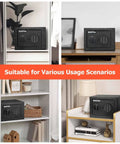 Fireproof Safe Box With Sensor Light And Digital Keypad For Home Security, Compact 0.23 Cubic Foot Safe For Cash And Jewelry, Includes Fireproof Bag And Backup Keys Black shown in various home settings