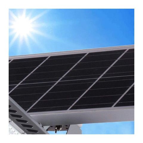 Heavy Duty 120W Solar Street Light With Motion Sensor Tough Aluminum Housing solar panel in sunlight with blue sky