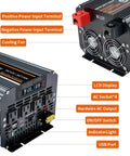 Heavy-Duty 5000W DC 12V To 110V Inverter For Off-Grid Camping And RV Use, 10000W Peak, LCD Display, wireless remote, four AC outlets, USB port