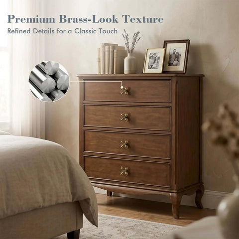 Six Pack Butterfly Brass Cabinet Knobs Zinc Alloy Vintage Hardware on wooden dresser in bedroom decor