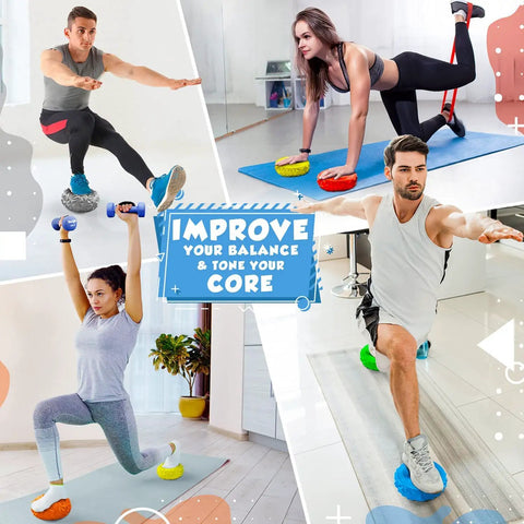 Multiple users exercising on Hedgehog Balance Pods Set Of 6 In Multiple Colors For Home Gym Training Portable PVC Balance Discs