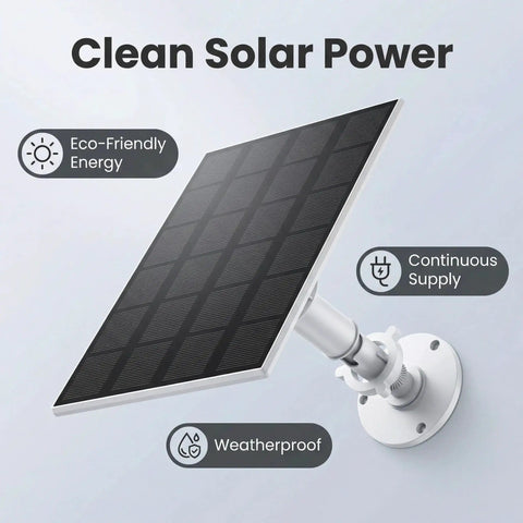 Outdoor Solar Panel Charger For Security Cameras, 3W USB C And Micro USB Ports, weatherproof clean energy design