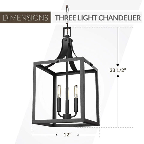 Labette Medium Three Light Hall Foyer Hanging Modern Light Fixture In Black Finish dimensions and design details