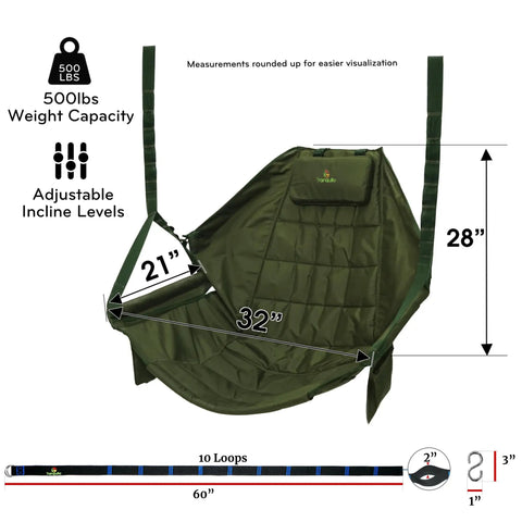 Hanging Hammock Chair For Patio With Plush Headrest And Armrests Outdoor Swing Seat With Cup Holders Includes Tree Straps Moss Green Net Fabric Built To Last 900D Oxford 500 LB Capacity