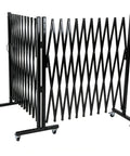 Beefy Pro Heavy Duty Expandable Steel Safety Gate With Smooth Glide Casters Mobile Scissor Safety Barrier for Construction Zone Lockdown, black scissor design.
