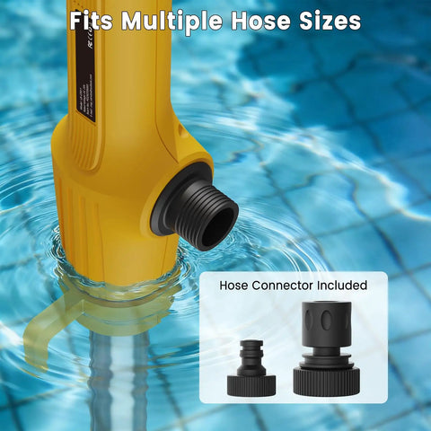 Cordless Water Transfer Pump Stick Go Cordless With 20V Battery Compatibility 720 GPH Portable Electric Pump in water with hose connectors shown