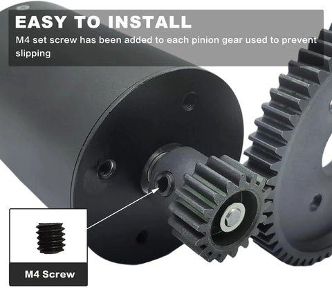 Beefy 32P 5mm Hardened Metal Pinion Gear Set With 3.175mm Coupler for RC buggy gears installed with M4 set screw visible