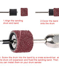 Assembly steps for Aluminum Oxide Sanding Drum Set Kit With Free Box 132 Piece Pack Including 120 Sanding Sleeves and 12 Shank Drums