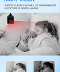 Wireless WiFi Camera Indoor Outdoor 1080P HD Home Security System with night vision monitoring a sleeping child with toys.