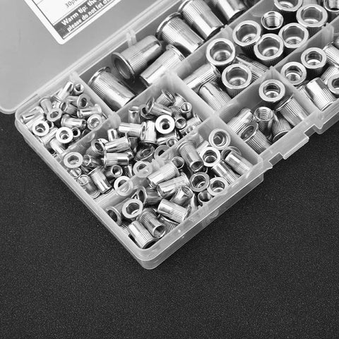 Pro Grade Rivet Nut Kit For Sheet Metal Repair M3 To M10 stainless steel inserts in organized box