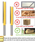 Heavy Duty Straight Router Bits For Fast Wood Trimming Double Flute Solid Steel Quarter Inch Shank with usage instructions.