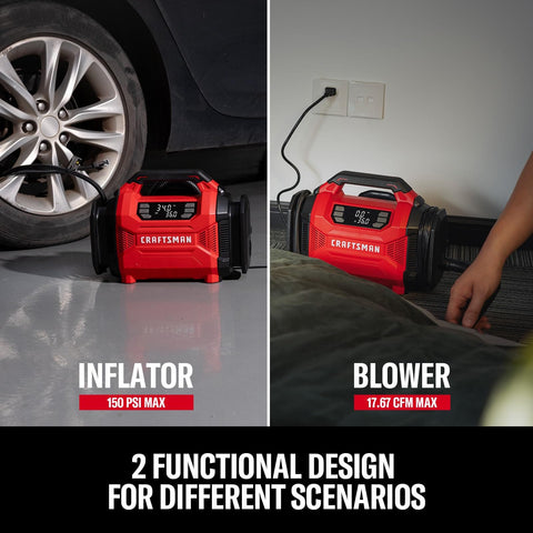 Dual Power Tire Inflator Portable Air Compressor With 12V Car Plug And 120V Home Use Up To 150 PSI Digital Gauge Auto Shut Off