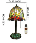 Tiffany Style Rose Stained Glass Table Lamp For Living Room Or Bedroom, 24 Inch Tall Farmhouse Desk Lamp With LED Bulb Included