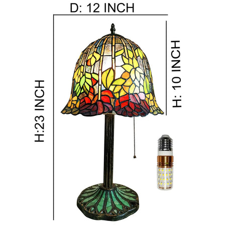 Tiffany Style Rose Stained Glass Table Lamp For Living Room Or Bedroom, 24 Inch Tall Farmhouse Desk Lamp With LED Bulb Included