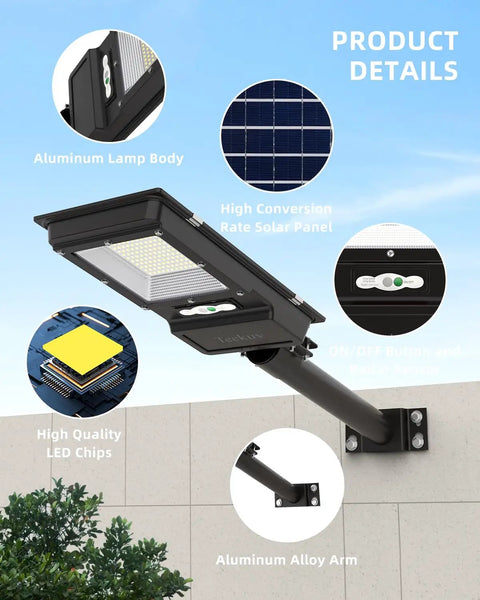 Close-up view of 2 Pack Beast Bright 2000W Solar Street Lights Outdoor 100000LM Dusk To Dawn IP65 Waterproof on wall mount