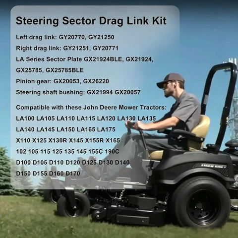John Deere Steering Sector Drag Link Kit For Lawn Tractors Durable Replacement For LA100 Through LA175 X130R X165 And D Series Easy Install Keeps Steering Precise And Responsive In Rough Conditions, steering part kit