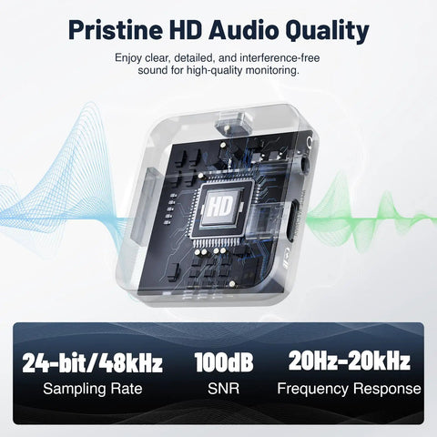 PM 2S Portable Wireless In Ear Monitor System HD audio quality specs with 24bit 48kHz sampling rate and 100dB SNR
