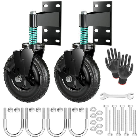 Beefy 8 Inch Gate Wheels With Brake 2 Pack For Metal And Wooden Gates 600 Pound Capacity 360 Degree Rotation Spring Loaded