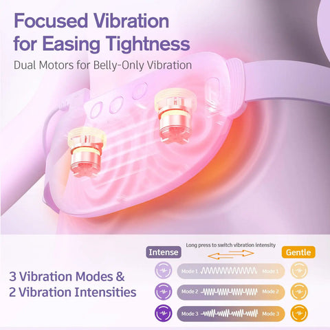 Image of a Portable Belly And Back Heating Pad For Period Cramps, showing dual-zone heat and vibration modes with adjustable fit for women.