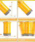 HASFER 13‑pc diamond core drill bits for tile; yellow vacuum-brazed bits, 5/8‑11 thread, 45° start.
