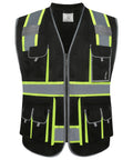 Front view of Hi Vis Safety Vest With 10 Pockets, Zipper Front, Cushioned Collar, Extended Neon Yellow Reflective Strips, Unisex Lightweight Durable Work Gear, Easy Care Machine Washable, Meets ANSI ISEA Standards, X Large