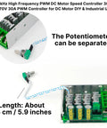 Heavy Duty 7 To 70 Volt 30 Amp Pwm Dc Motor Speed Controller For Brushed Motors Stepless Variable Regulator with detachable potentiometer.