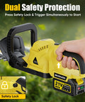 22 Inch Cordless Hedge Trimmer With Dual Action SK5 Blades And 2x4.0Ah Batteries And Charger Included shown in use with safety lock
