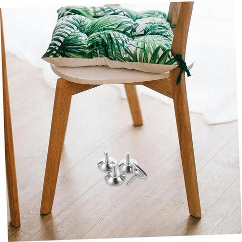 Heavy Duty Adjustable Furniture Levelers And Metal Screw Feet With Grippy Rubber Pads To Fix Wobbly Cabinets Tables Chairs And Dressers Zero Sweat Quick Install on wooden chair leg.