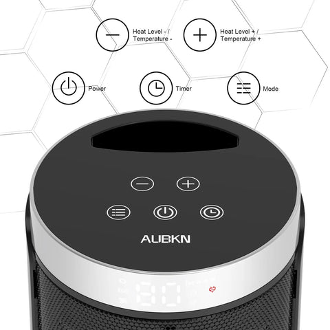Top view of Portable Electric Space Heater With Thermostat And Remote, 1500W PTC Ceramic Quick Heat, showing control panel.