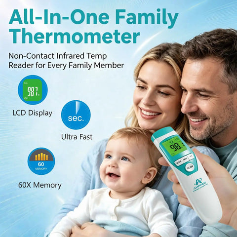 Medical Grade Non Contact Forehead Thermometer For Adults And Kids With Super Fast Accurate Readings Large Color LCD Screen And Ultra Easy One Button Use For Home Health Monitoring, LCD display, 60 memory