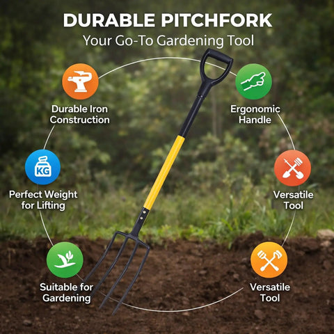 46 Inch Four Tines Pitch Fork With Y Grip Handle, Heavy Duty Iron Garden Spading Fork For Digging with highlighted features