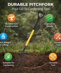 46 Inch Garden Spading Fork With 4 Tines And Y Grip Heavy Duty Iron Construction For Digging Composting Transplanting And Soil Prep Comfortable Hardwood Handle For Easy All Day Garden Work on soil