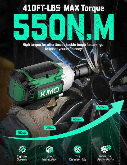 Badass Cordless Impact Wrench 1/2 Inch Drive 20V Battery Powered Knockout Gun with 550Nm torque for quick tire changes.
