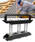 Three Station Sheet Metal Roller Bender For Durable Edge Bends From Five Eighths Inch To Four Inches Adjustable Edge Roller Roofing Tool For Pro Grade Fabrication Heavy Duty Metal Bender For Seamless Custom Bends shown with a worker using a similar tool on a rooftop