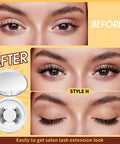 Before and after use of Magnetic Eyelashes Kit With 2 Pairs And Reusable Lash Clusters, features mirror box